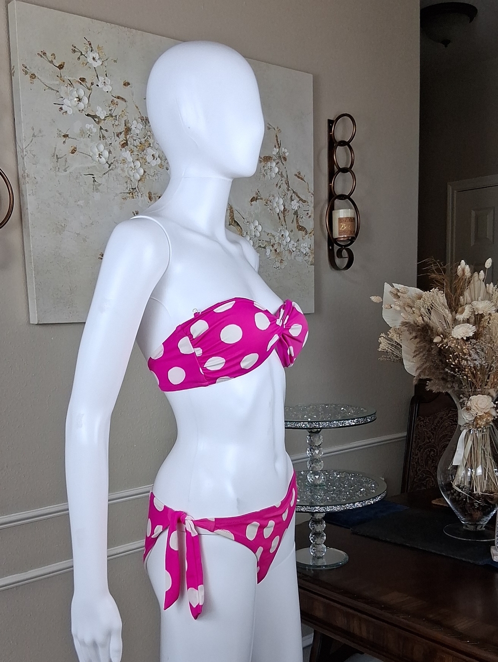 Victoria's Secret Strapless Pink Polka Dot Bikini Set Small Women's Swimwear - Picture 9 of 16